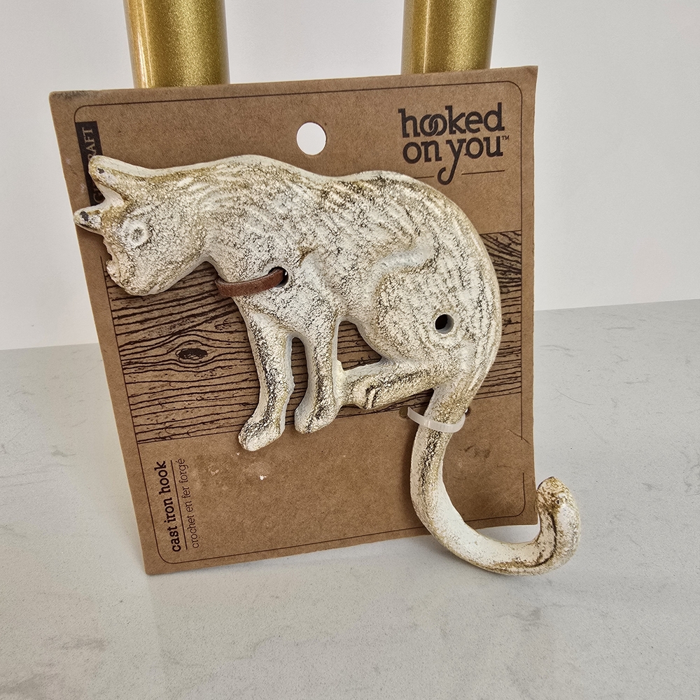 Cat Cast Iron Painted Farmhouse White Wall Hook